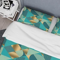 Designart 'Gold and Blue Dynamics II' Mid-Century Duvet Cover Set