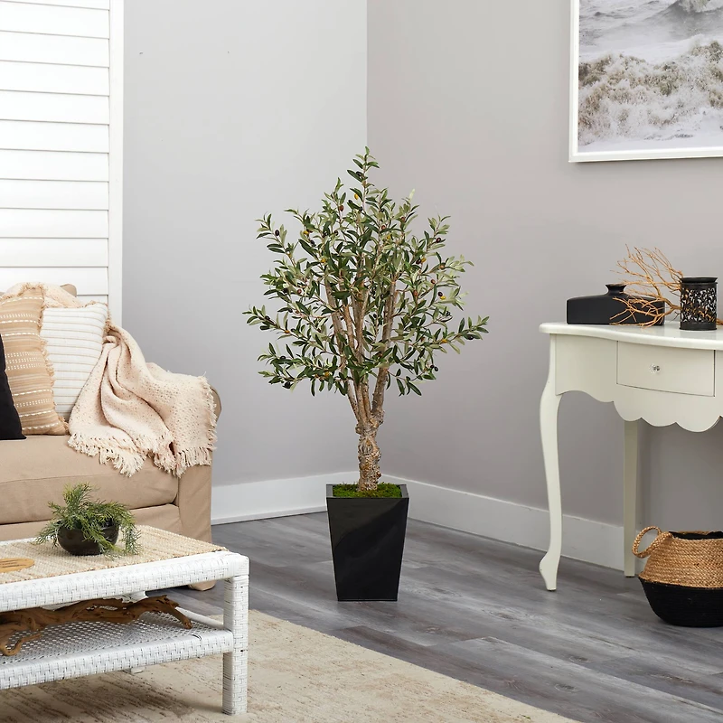 4.5ft. Olive Artificial Tree in Black Metal Planter