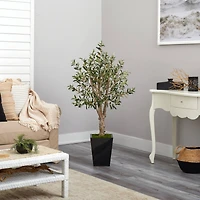4.5ft. Olive Artificial Tree in Black Metal Planter