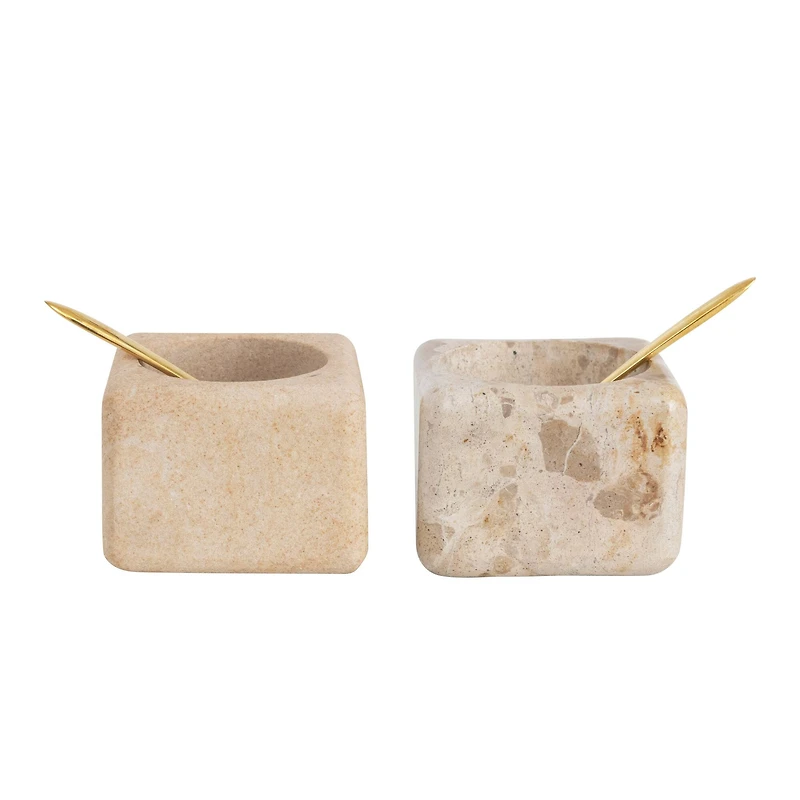 Hello Honey® Marble & Sandstone Pinch Pot with Brass Spoon Set