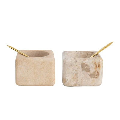 Hello Honey® Marble & Sandstone Pinch Pot with Brass Spoon Set