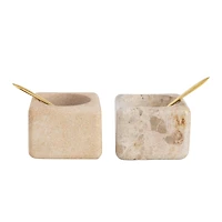 Hello Honey® Marble & Sandstone Pinch Pot with Brass Spoon Set