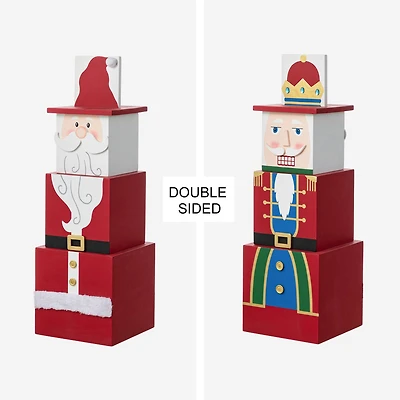 Glitzhome® 24.5" Christmas Wood Santa and Nutcracker Reversible Boxed Porch Decor