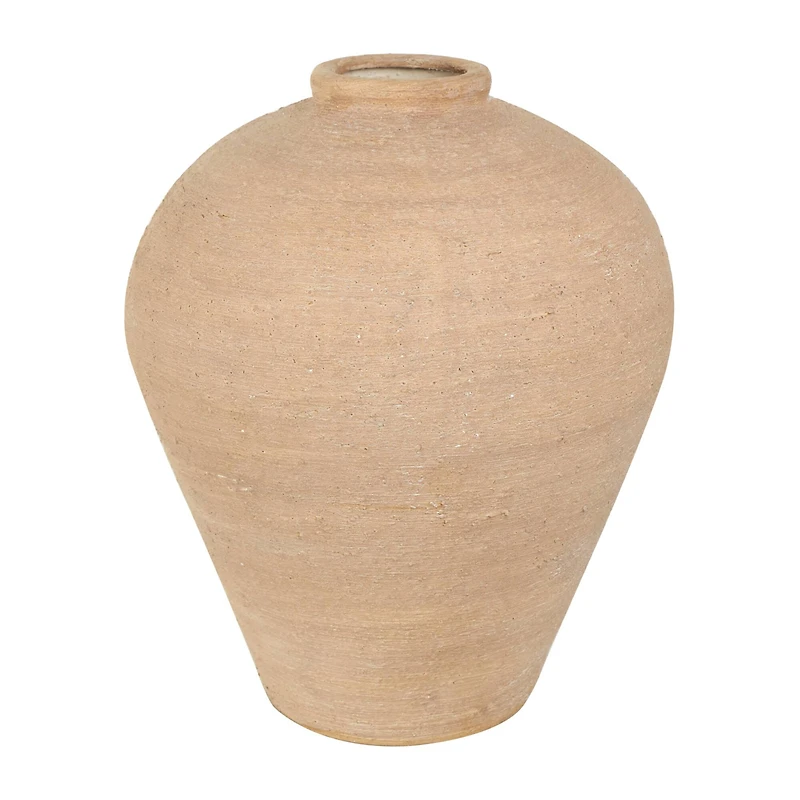 17" Beige Ceramic Wide Textured Vase