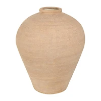 17" Beige Ceramic Wide Textured Vase