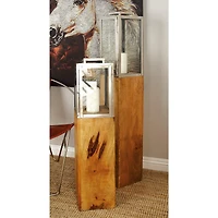 Brown Mango Wood Contemporary Candle Holder Lantern, 48" x 9" x 9"