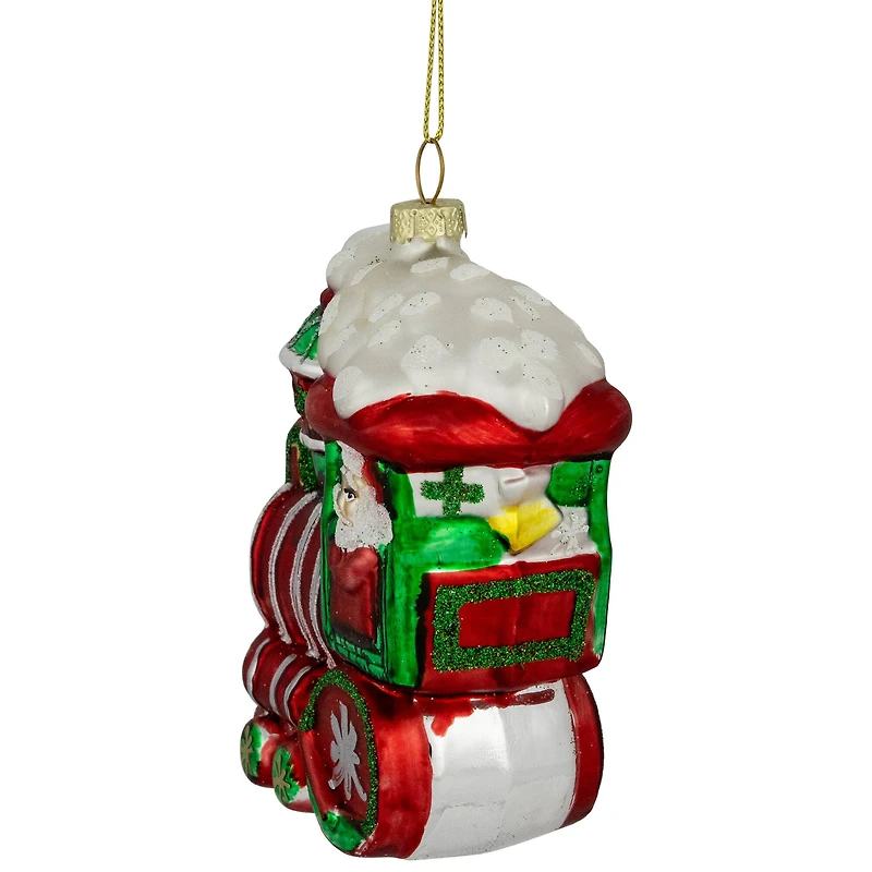 Glittered Train Christmas Glass Hanging Ornament - 4.5" - Red and Green