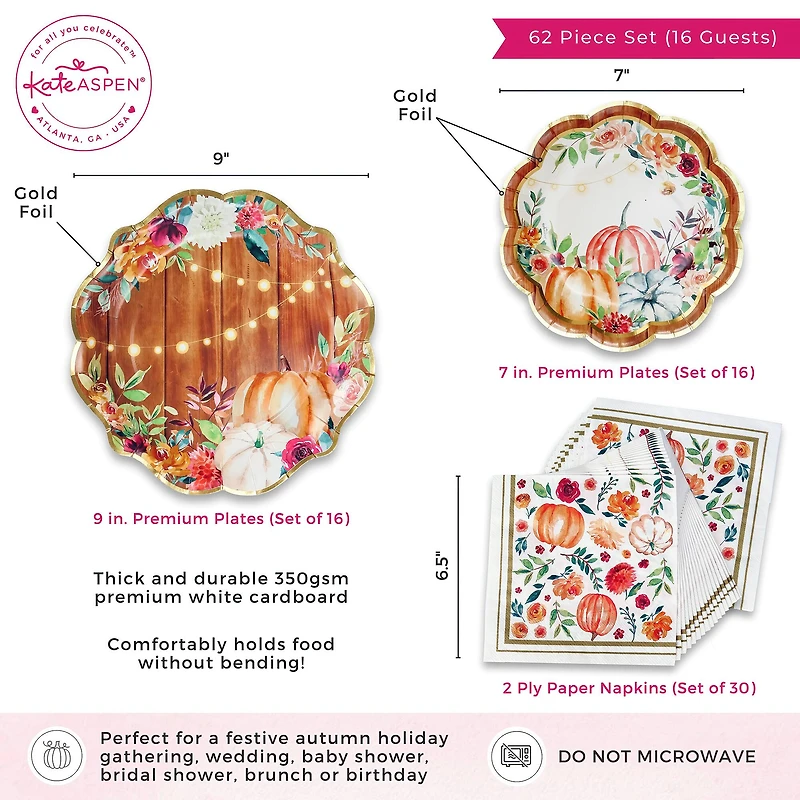 Kate Aspen 62 pcs Fall/Thanksgiving Tableware Set (16 Guests)