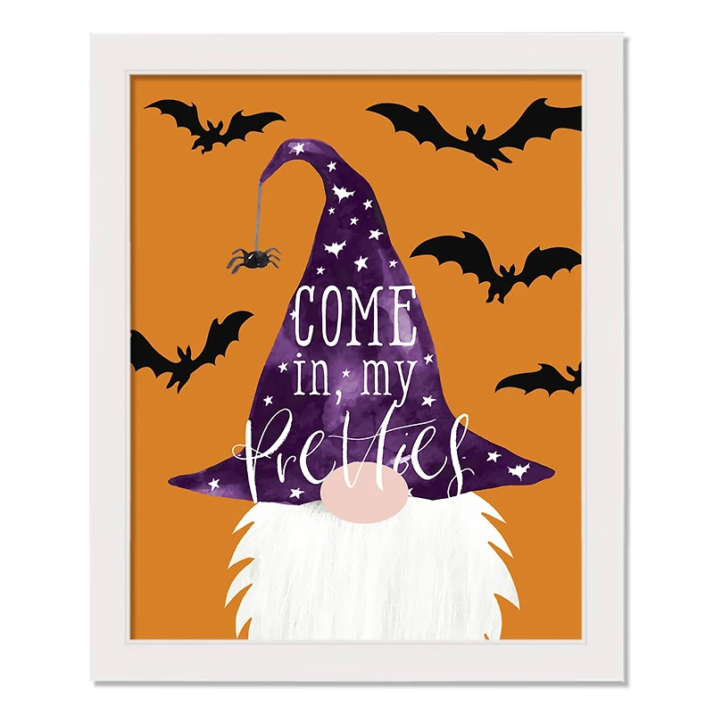 Come in My Pretties Gnome White Framed Print Wall Art