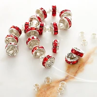 Red Rhinestone Studded Rondelle Beads, 8mm by Bead Landing™