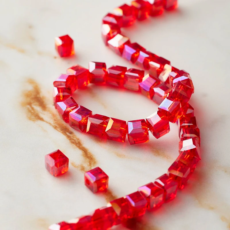 12 Packs: 44 ct. (528 total) Red Faceted Glass Cube Beads, 5mm by Bead Landing™