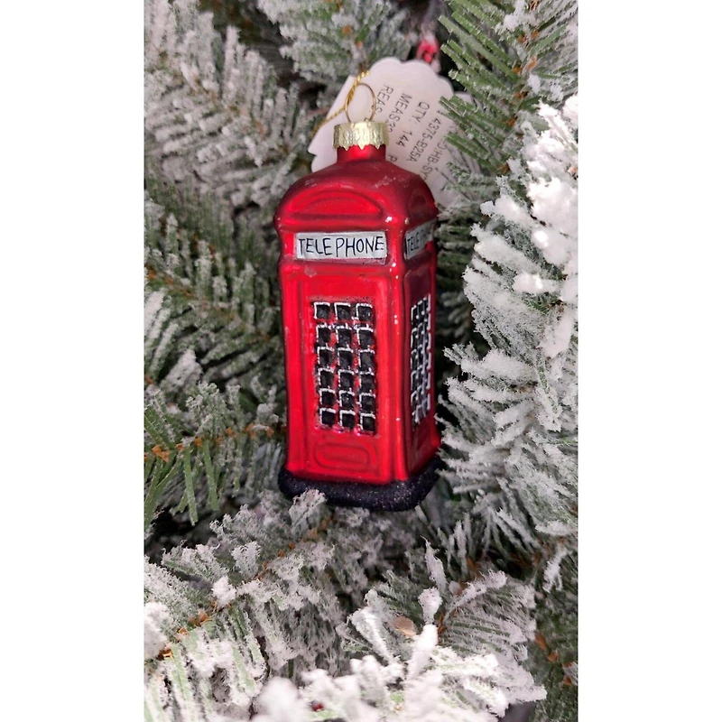 Wizardi 8.27" x 11.81" Red Phone Booth Christmas Glass Ornament