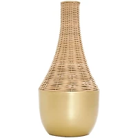 15" Brown & Gold Rattan Handmade Woven Vase