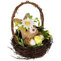 7" Easter Rabbit with Twig Basket Accent