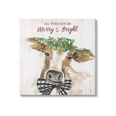 Stupell Industries Merry & Bright Holiday Cattle Canvas Wall Art