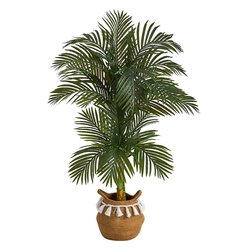 5ft. Artificial Double Stalk Golden Cane Palm Tree with Basket