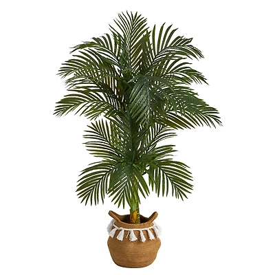 5ft. Artificial Double Stalk Golden Cane Palm Tree with Basket