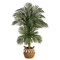 5ft. Artificial Double Stalk Golden Cane Palm Tree with Basket