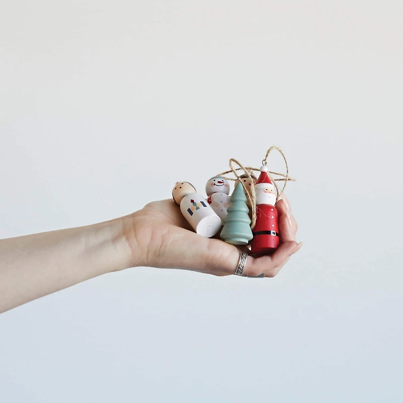 Hello Honey® Hand-Painted Pine Wood Christmas Ornaments Set