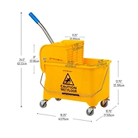 Mind Reader Mop Bucket with Wringer, 5.5 Gallon Upward Press, Plastic Cleaning Bucket with Handle and Wheels, Yellow