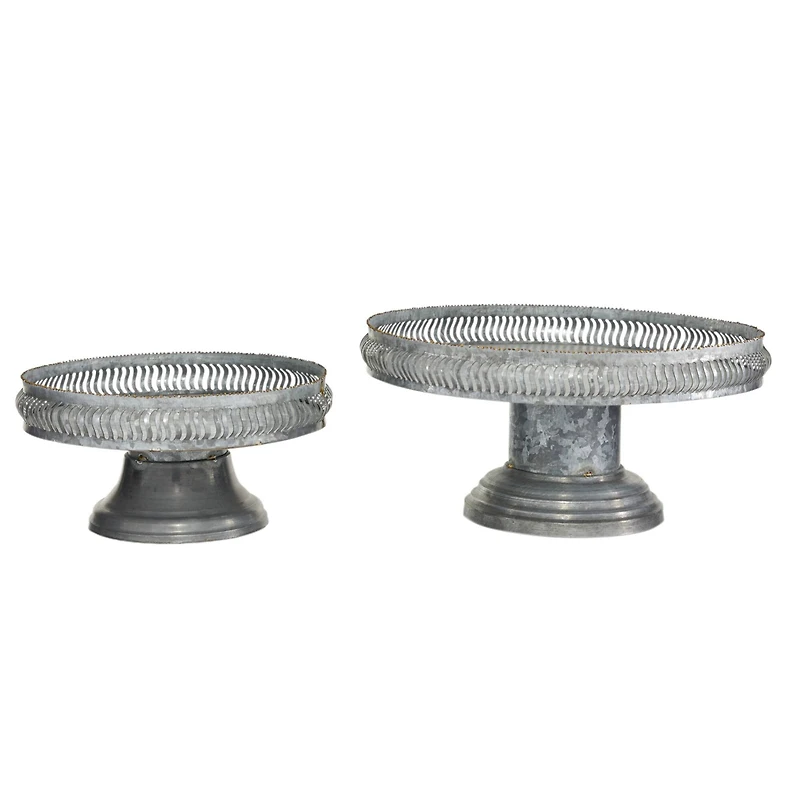 Set of 2 Grey Metal Farmhouse Cake Stand, 16", 12"