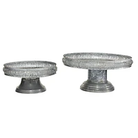 Set of 2 Grey Metal Farmhouse Cake Stand, 16", 12"