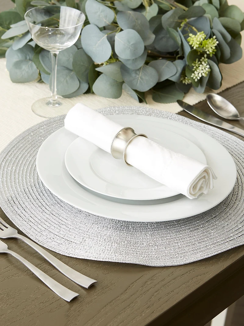 DII® Metallic Silver Round Polypropylene Woven Placemat (Set of 4)