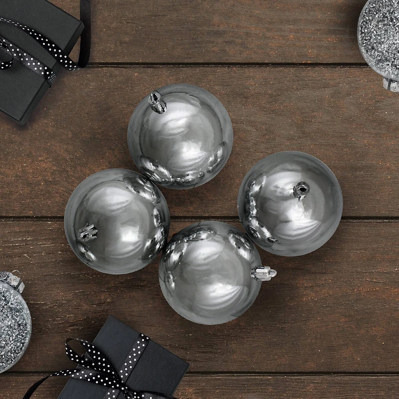 12ct. 4" Pewter Gray Shatterproof Shiny Christmas Ball Ornaments