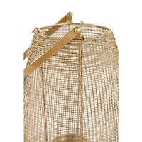 Gold Iron Modern Candle Holder Lantern, 16" x 9" x 9"