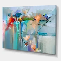 Designart - Abstract Red Blue And Pink Flowers