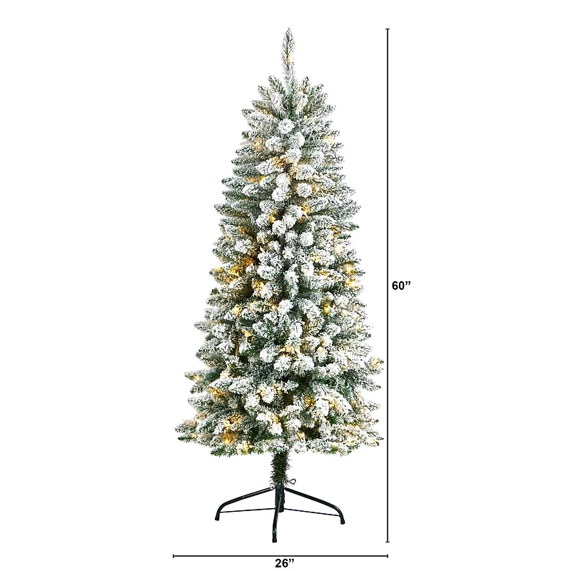 5ft. Pre-Lit Flocked Montreal Fir Artificial Christmas Tree, Warm White LED Lights