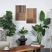 24" Brown Wooden Geometric Handmade Two-Toned Wall Décor Set