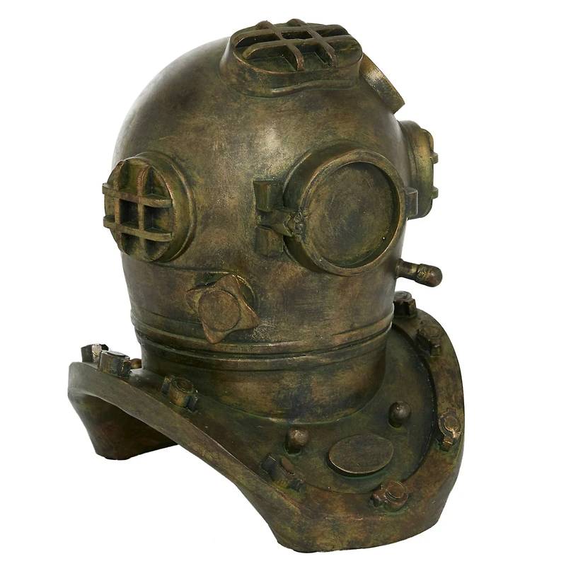 Bronze Polystone Coastal Decorative Antique Diving Helmet, 10" x 8" x 9"