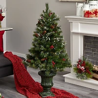 4ft. Pre-Lit Artificial Christmas Tree with Berries & Pinecones, Clear LED Lights