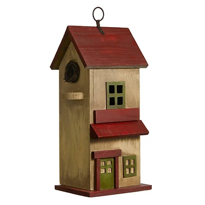 Glitzhome® 14.25" Yellow Washed Distressed Wood Cottage Birdhouse