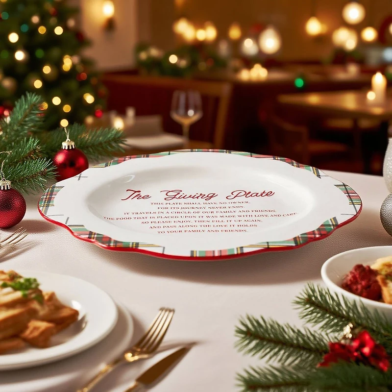 14.25" Green & Red Plaid Ceramic Giving Plate by Ashland®