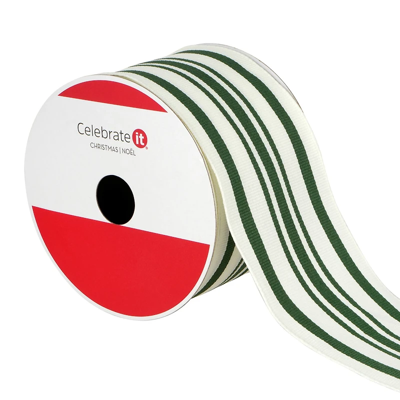 2.5" x 20ft. Green Ticking Wired Ribbon by Celebrate It®