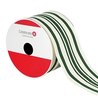 2.5" x 20ft. Green Ticking Wired Ribbon by Celebrate It®