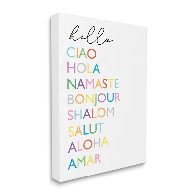 Stupell Industries Hello Ciao Hola Namaste Greetings Rainbow Typography Canvas Wall Art
