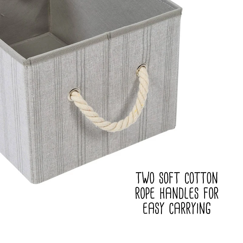 Honey Can Do Gray Stripes Large Collapsible Fabric Storage Bins with Handles, 3ct.