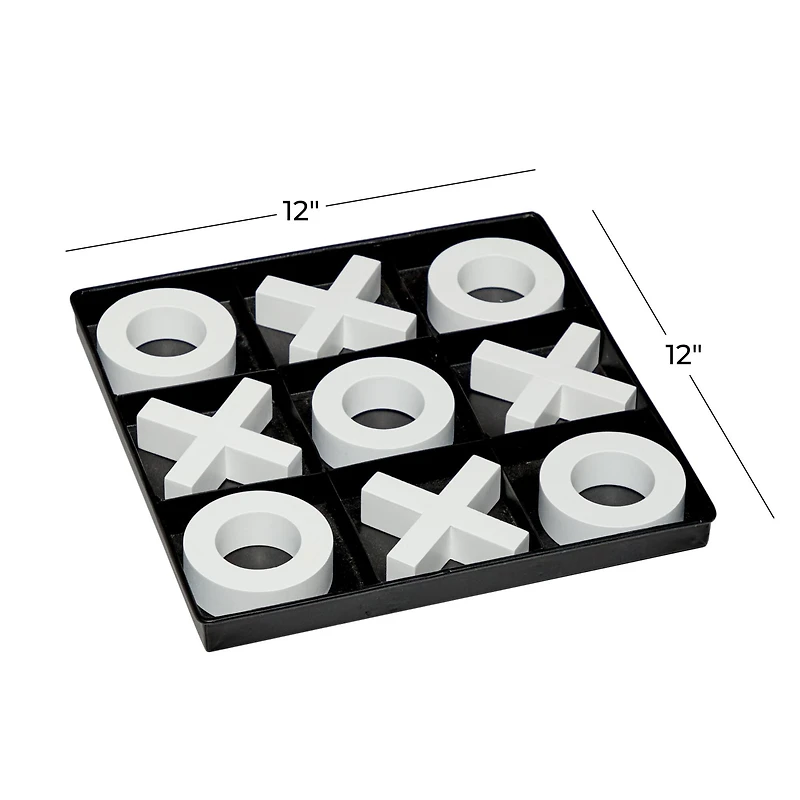 Black & White Wood & Metal Tic-Tac-Toe Modern Game Set