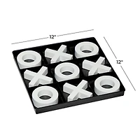 Black & White Wood & Metal Tic-Tac-Toe Modern Game Set