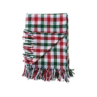 Hello Honey® 60" Red & Green Gingham Brushed Cotton Flannel Throw with Fringe