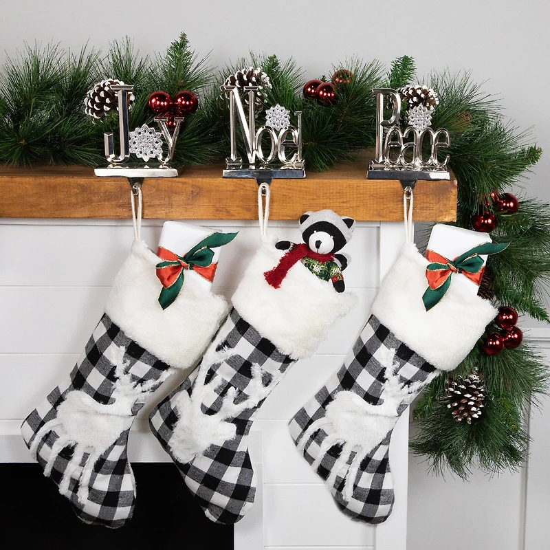 Peace  Joy and Noel Metal Christmas Stocking Holders - 6.5" - Set of 3