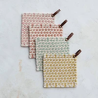 Hello Honey® Light Hue Cotton Crocheted Pot Holders with Leather Loops Set