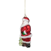 5.5" Red Classic Santa With Tree Hanging Glass Christmas Ornament