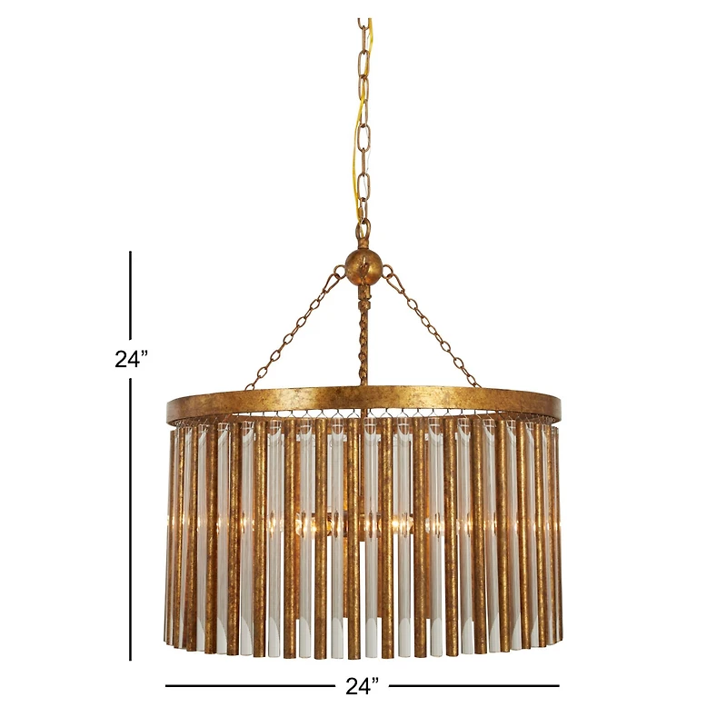 Gold Iron Glam Drum Chandelier, 25" x 22" x 22"
