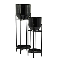 Black Metal Modern Planter, Set of 2" 31", 24"