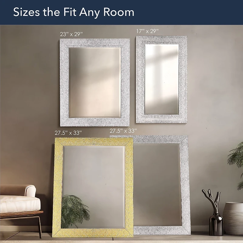 Head West 29" Chrome & White Tile Textured Framed Vanity Mirror