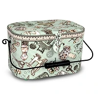 Dritz® Green Sewing Print Small Oval Sewing Basket With Metal Handle